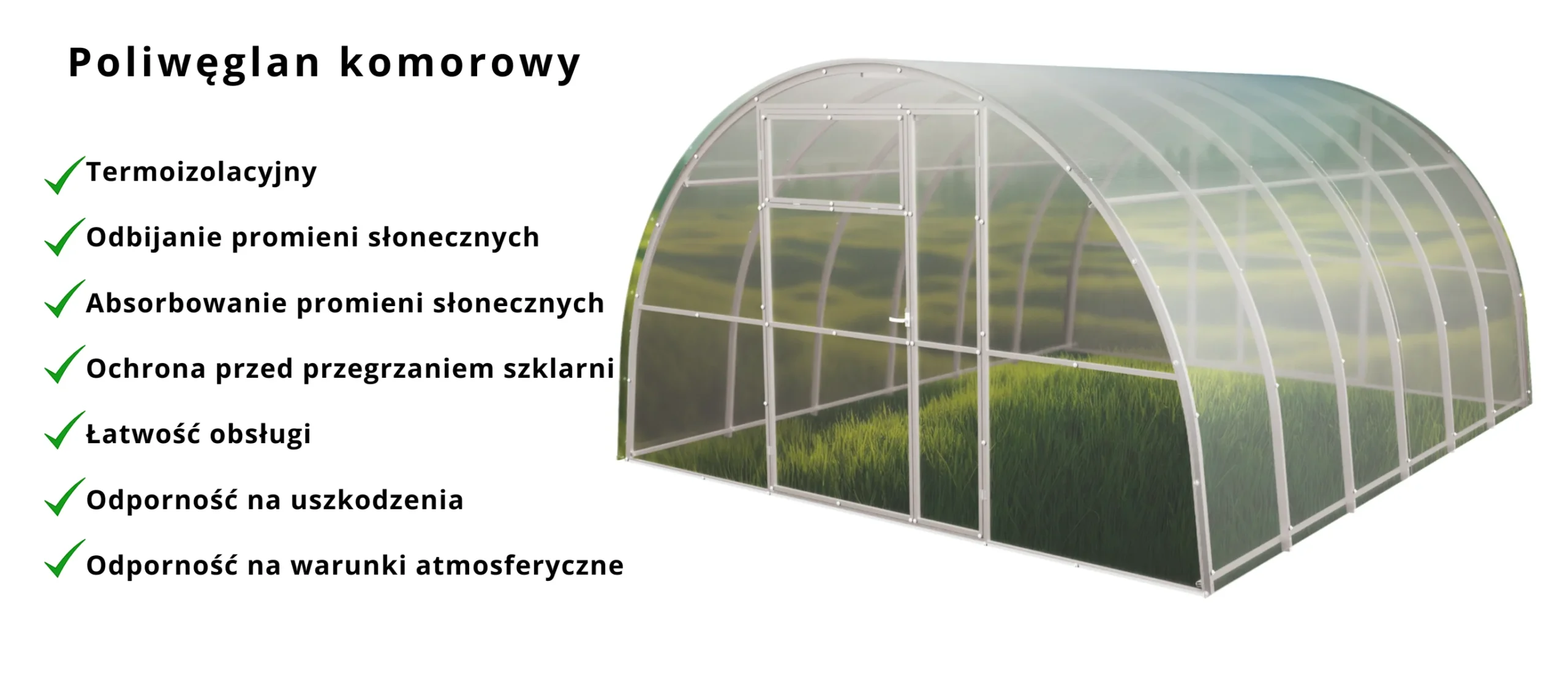 Szklarnia o szerokości 3,5 m pełna konstrukcja