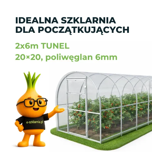 Szklarnia ogrodowa 2x6 m z poliwęglanu 6 mm – tunel 20x20 Baner szklarni ogrodowej 2x6 m z poliwęglanu 6 mm