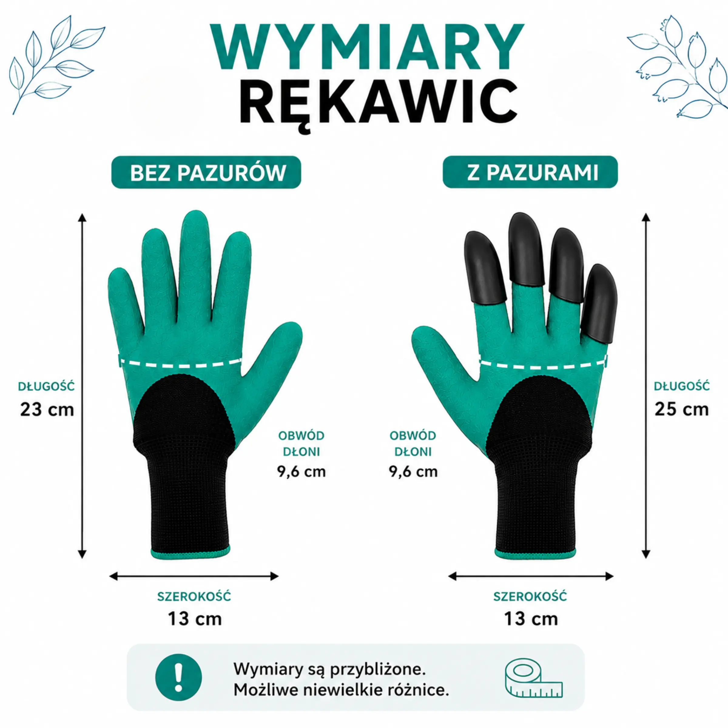 wymiary prawej rękawiczki